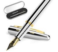Nicpro pluma estilografica, pluma de lujo de plata de oro, 0,7 mm plumín mediano con convertidor de recarga de tinta, caja de metal pluma, caligrafía pluma recargable para oficina, negocios