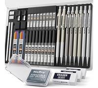 Nicpro portaminas mecánicas de metal 37 piezas, 8 portaminas de mina de 0,5 0,7 0,9 y 2 mm, portalápices para dibujar bocetos con 20 tubos (6B 4B 2B HB 2H 4H colores), borrador de repuesto de mina