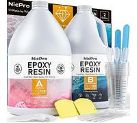 Nicpro resina epoxi transparente de 2 Galón/7680 ml, kit resina epoxi para hacer joyas, manualidades, viene con vasos mezcladores, pipetas de transferencia, varillas de silicona para agitar, guantes