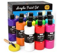 Nicpro Set Pintura Acrilica 12 x 250 ml, Frasco Grande De Pintura Acrílica En 12 Colores, Pinturas Ricas, No Tóxicas, Pinturas Acrilicas para Muchas Superficies, Lienzos, Arcilla, Manualidades