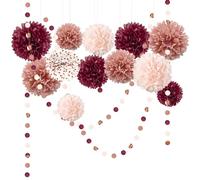 NICROLANDEE 15 piezas de color rojo vino, rosa, oro rosa, pompones de seda y círculos, guirnaldas, decoración de fiestas, día de San Valentín, fiesta de novia, compromiso, aniversario