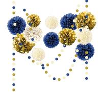 NICROLANDEE 15 pompones de papel de seda azul marino y dorado para cumpleaños de hombres, baby shower, boda, despedida de soltera, graduaciones, telón de fondo de fiesta de compromiso azul marino