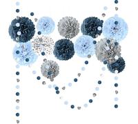 NICROLANDEE 15 pompones de papel de seda, decoración de boda, guirnalda de papel, decoración para algo azul, despedida de soltera, despedida de soltera, decoración de baby shower