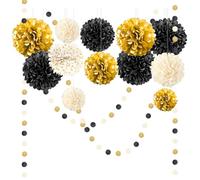 NICROLANDEE BlackGold - Decoraciones de fiesta, 12 pompones de papel de seda para bodas, cumpleaños, compromisos, baby shower, despedidas de soltera