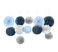 NICROLANDEE Decoraciones de boda, 12 pompones de papel de seda azul bebé, farolillos de papel, decoración para cumpleaños, baby shower, despedida de soltero, farolillos de papel colgantes