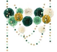 NICROLANDEE Decoraciones de fiesta de boda: 15 pompones de papel de seda verde marfil, guirnalda de papel de puntos para baby shower neutro, fiesta vintage, cumpleaños, despedidas de soltera,