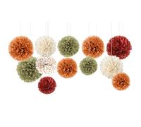 NICROLANDEE Decoraciones de fiesta de otoño, 12 pompones de tela de calabaza, naranja, borgoña, verde salvia, marfil, decoración de Acción de Gracias para el hogar, boda, cumpleaños, suministros de