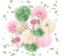 NICROLANDEE Decoraciones para baby shower de jardín de mariposas, 12 pompones de tela verde rosa con diseño de pompones de papel 3D confeti dorado 50 g para fiestas de hadas, bodas, cumpleaños