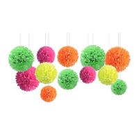 NICROLANDEE Fiesta Decoraciones - 12 pompones fluorescentes de neón con efecto UV reactivo para cumpleaños, decoración de boda, fiesta de luz negra, fiesta de taco o fiesta mexicana