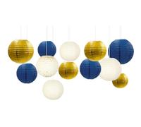 NICROLANDEE Suministros náuticos para Fiestas - 12 linternas de Papel con Purpurina en Color Azul Marino y Dorado para Colgar en Fiestas Marinas, cumpleaños, Bodas, graduación, decoración de Pared