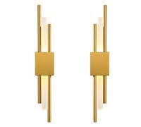 NICRX 2 Piezas Aplique de Pared LED Dorado Moderno,Lámpara de Pared Vertical Geométrica de Metal y Acrílico,Luz de LED Minimalista para Dormitorio,Salón,Pasillo - 8W,48cm,3 Tonos de Luz (2pzas-L&D)