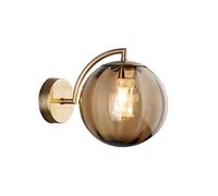 NICRX Aplique de pared con bola de cristal Ámbar de 150 mm,Decorativa globo de cristal con lámpara con base dorada,Interior lámpara de pared para cabecera,Dormitorio,Salón,Pasillo (Ámbar)