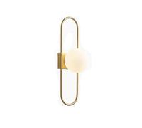 NICRX Aplique de pared con bola de cristal blanco de 45 cm, globo de cristal blanco con base dorada de latón, lámpara de pared para mesita de noche (Oro)