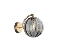 NICRX Aplique de pared con bola de cristal Gris de 150 mm, Decorativa globo de cristal con lámpara con base dorada,Interior lámpara de pared para cabecera,Dormitorio,Salón,Pasillo (Gris)