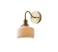 NICRX Aplique de pared de cerámica blanca, con lámpara de pared con base dorada de latón (A)