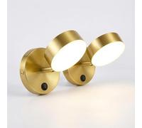 NICRX Aplique de pared moderno Dorado de latón con interruptor-Lámpara LED ajustable con 3 temperaturas de color,Giratorios Interior Lámpara pared para dormitorio,salón,pasillo y hoteles (B (2 pzas))