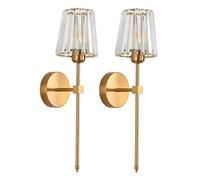 NICRX Juego de 2 Aplique de Pared Dorado de Cristal E27 Lámpara de Pared de Vidrio K9 Luz de Pared para Dormitorio Salón Baño Pasillo Hotel (Cónica)