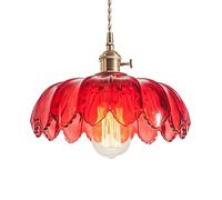 NICRX Lámpara colgante de cristal de loto, iluminación Industrial Vintage de 25cm, lámpara colgante de luz, lámpara colgante de techo con acabado de latón E27 (Rojo)