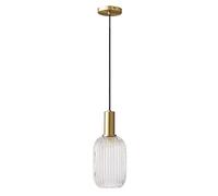 NICRX Lámpara colgante de vidrio transparente con pantalla de vidrio acanalado y acabado en bronce, lámpara colgante de techo retro moderna para mesita de noche, mesa de comedor e isla de cocina (S)