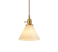 NICRX Lámpara Colgante Vintage de Vidrio con Cable Ajustable E27 - Lámpara de Techo Industrial Retro con Pantalla Cónica o de Campana para Cocina Comedor Dormitorio Bar Café (Cono Blanco)