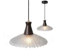 NICRX Lámpara Colgante Vintage Madera Vidrio Texturizado E27 Altura Ajustable para Dormitorio Comedor Sala de Estar Cocina Estudio Cafetería Estilo Rústico 21cm 27cm 31cm (31cm)