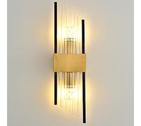 NICRX Lámpara de pared de lujo con cristal,Aplique moderno para salón,dormitorio y pasillo,Iluminación de pared elegante para interiores,E14 Geométrico Lamparas (Dorado-Negro, 60cm)