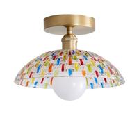 NICRX Vintage Lámpara de Techo de Vidrio Colorido 25/30 cm,Semi Empotrado Plafón Iluminación con Base de Metal Dorado y Casquillo E27,Decorativa Lámpara para Entrada, Dormitorio,Salón,Pasillo (30CM)