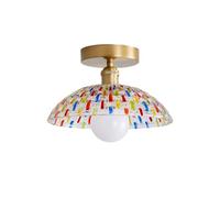 NICRX Vintage Lámpara de Techo de Vidrio Colorido 25/30 cm,Semi Empotrado Plafón Iluminación con Base de Metal Dorado y Casquillo E27,Decorativa Lámpara para Entrada, Dormitorio,Salón,Pasillo (25CM)