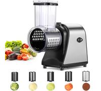 Nictemaw Cortador de Verduras Eléctrico Profesional 250W - Rallador de Queso Acero Inoxidable y Mandolina con 5 Cuchillas - Boca Extra Ancha 9,2cm para Frutas - Rápido Meal Prep