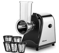 Nictemaw Cortador Eléctrico de Verduras 250W, Rallador de Cocina Multifuncional, Triturador de Verduras con 5 Tambores de Corte, Acero Inoxidable