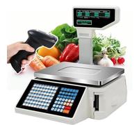 Nicvrea Báscula Digital con Pantalla LCD, Báscula contadora Comercial con Pantalla de Poste e Impresora de Etiquetas para Supermercados, Tiendas Minoristas Machine+Scanner