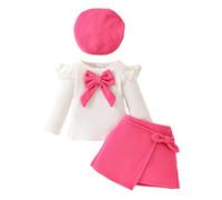 Nidddiv Blusa para bebé niña niña Big Bow Bow manga larga top con falda de terciopelo y vestido de invierno de tres piezas para niña 128, Rosa intenso., 9-12 meses