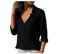 Nidddiv Camisa Regular para Mujer con Botones y Solapa de Manga Larga para Mujer Reino Unido Color Sólido Holgada Blusas y Camisas para Mujer Transpirable Camisa Casual Ligera Elegante Tallas S-XXL
