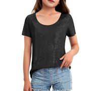 Nidddiv Camiseta de Navidad para hombre con lentejuelas y cuello redondo y manga corta estilo europeo y americano para niñas, Negro , 4 años