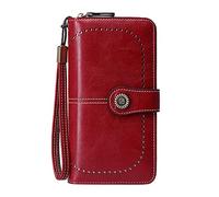 Nidddiv Carteras para adolescentes Cartera RFID antimagnética para mujer hecha de cuero encerado europeo y americano de gran capacidad Carteras Capas, rojo, talla única