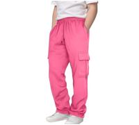 Nidddiv Casa de ocio para hombre Children Kids 3 14 años Daily Elastic Waist Pockets Sport Casual Solid Pants Loose Long Trousers Niños Traje Pantalones, Rosa., 13-14 años