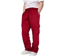 Nidddiv Casa de ocio para hombre Children Kids 3 14 años Daily Elastic Waist Pockets Sport Casual Solid Pants Loose Long Trousers Niños Traje Pantalones, Vino, 3-4 años