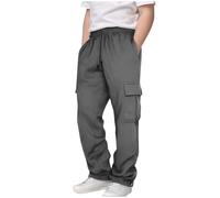 Nidddiv Casa de ocio para hombre Children Kids 3 14 años Daily Elastic Waist Pockets Sport Casual Solid Pants Loose Long Trousers Niños Traje Pantalones, gris oscuro, 11-12 años
