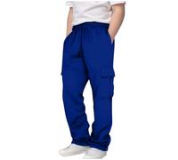 Nidddiv Casa de ocio para hombre Children Kids 3 14 años Daily Elastic Waist Pockets Sport Casual Solid Pants Loose Long Trousers Niños Traje Pantalones, azul, 13-14 años