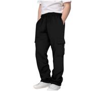 Nidddiv Casa de ocio para hombre Children Kids 3 14 años Daily Elastic Waist Pockets Sport Casual Solid Pants Loose Long Trousers Niños Traje Pantalones, Negro , 9-10 años