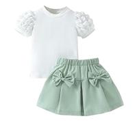 Nidddiv Leggings para niña de manga corta con lazo y falda de lazo para niñas, vestidos de bebé dulces y modernos, verde, 4 años