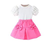 Nidddiv Leggings para niña de manga corta con lazo y falda de lazo para niñas, vestidos de bebé dulces y modernos, Rosa intenso., 6 años
