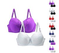 Nidddiv Pack de 2 sujetadores para mujer sin aros, cómodo agarre fuerte para pechos grandes, sujetador push-up, sin costuras, sin aros, cuello en V profundo, sujetador, ajustable, sujetador de encaje