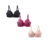 Nidddiv Pack de 3 sujetadores de encaje para mujer push up con aros, cómodo cuello en V, sujeción fuerte, tallas grandes, pechos ajustables, sujetador de encaje cómodo, cómodo para el día a día, K