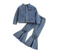 Nidddiv Ropa de bebé, Halloween, niña, primavera, monocolor, vaquera, chaqueta vaquera, pantalones acampanados, juego de dos piezas, muselina y pantalones cortos para bebé, azul, 7-8 años