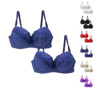 Nidddiv Sujetador para mujer con pechos grandes, agarre fuerte, juego de 2 unidades, sujetador de encaje, ropa interior suave y cómoda, sujetador clásico sin aros, acolchado de malla, transpirable