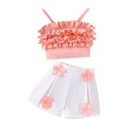 Nidddiv Sweet And Cute Spring and Autumn - Vestido de verano para niña + pantalones cortos florales con volantes, color rojo, 7 años, rojo, 7 años