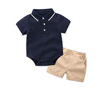 Nidddiv Traje de bebé niña pantalones cortos niña Outings Baby Ollas + camiseta Romper sólido niño trajes y conjunto de ropa de bebé niño, azul oscuro, 12-18 meses