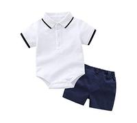 Nidddiv Traje de bebé niña pantalones cortos niña Outings Baby Ollas + camiseta Romper sólido niño trajes y conjunto de ropa de bebé niño, Blanco, 3-6 meses