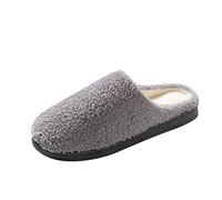 Nidddiv Zapatillas de estar por casa de piel para hombre de moda para otoño e invierno con fondo plano, antideslizantes, cortas, cálidas, cómodas, monocolor, punta redonda, zapatos para hombre en